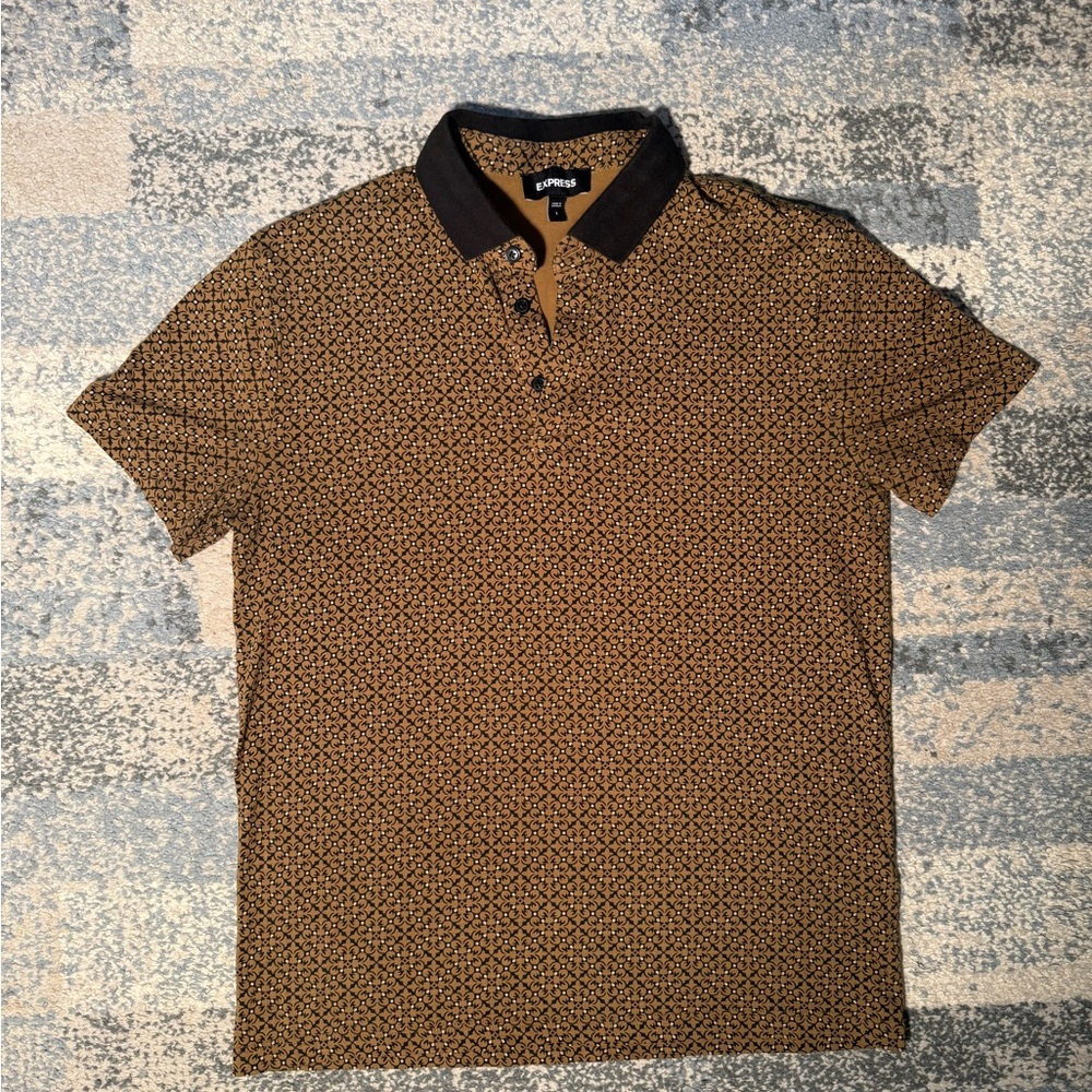 Express Brown Polo Shirt with Geometric Pattern